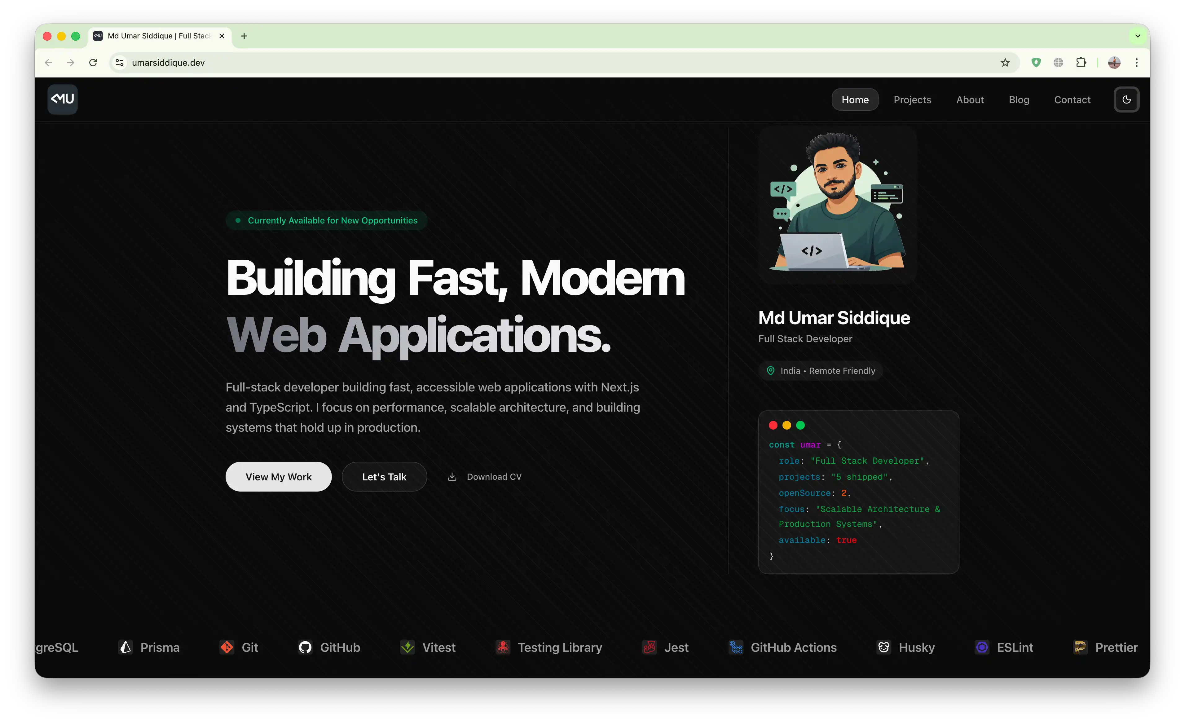 Screenshot of Engineering Portfolio Desktop View