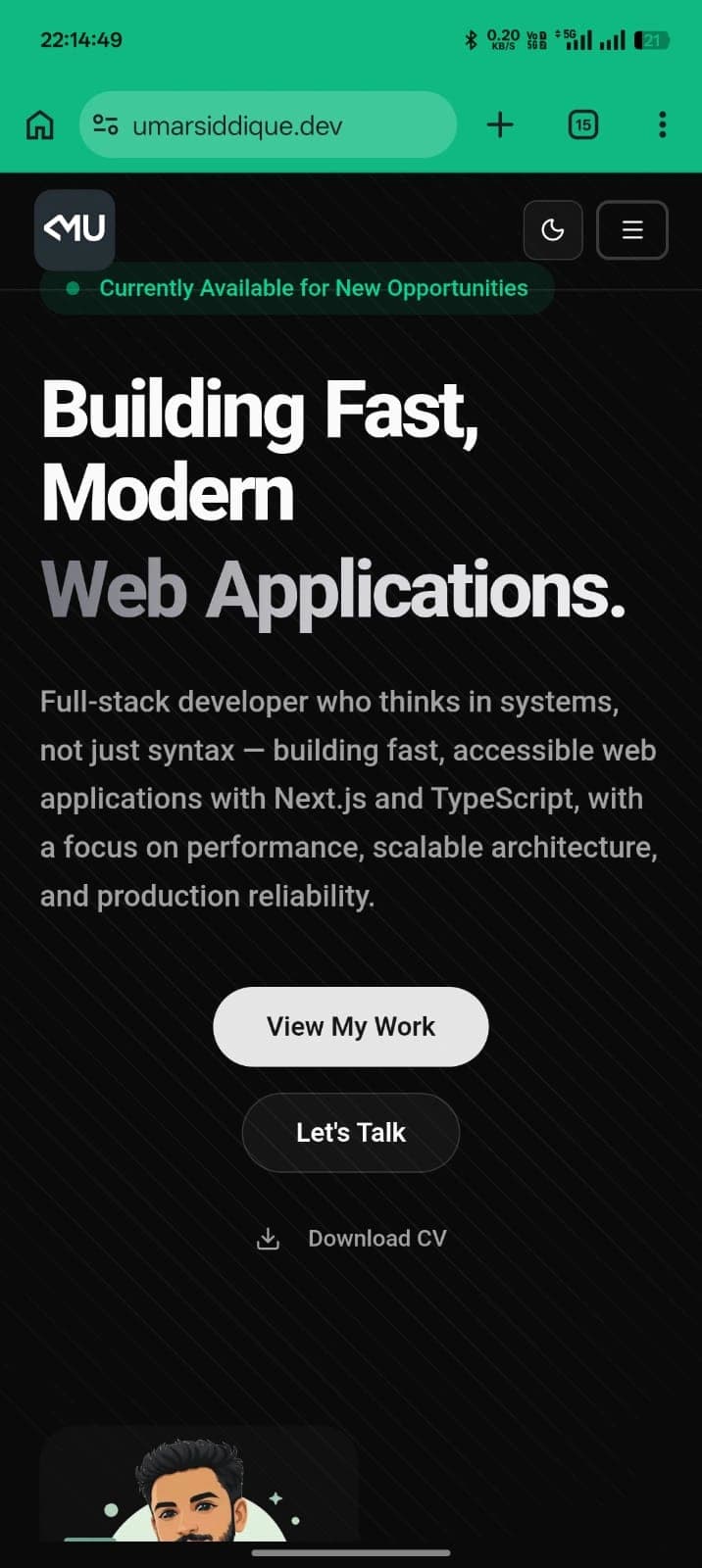 Screenshot of Engineering Portfolio Mobile View